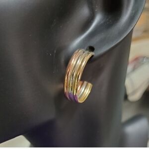 14K Three Colours Gold Hoop Earrings